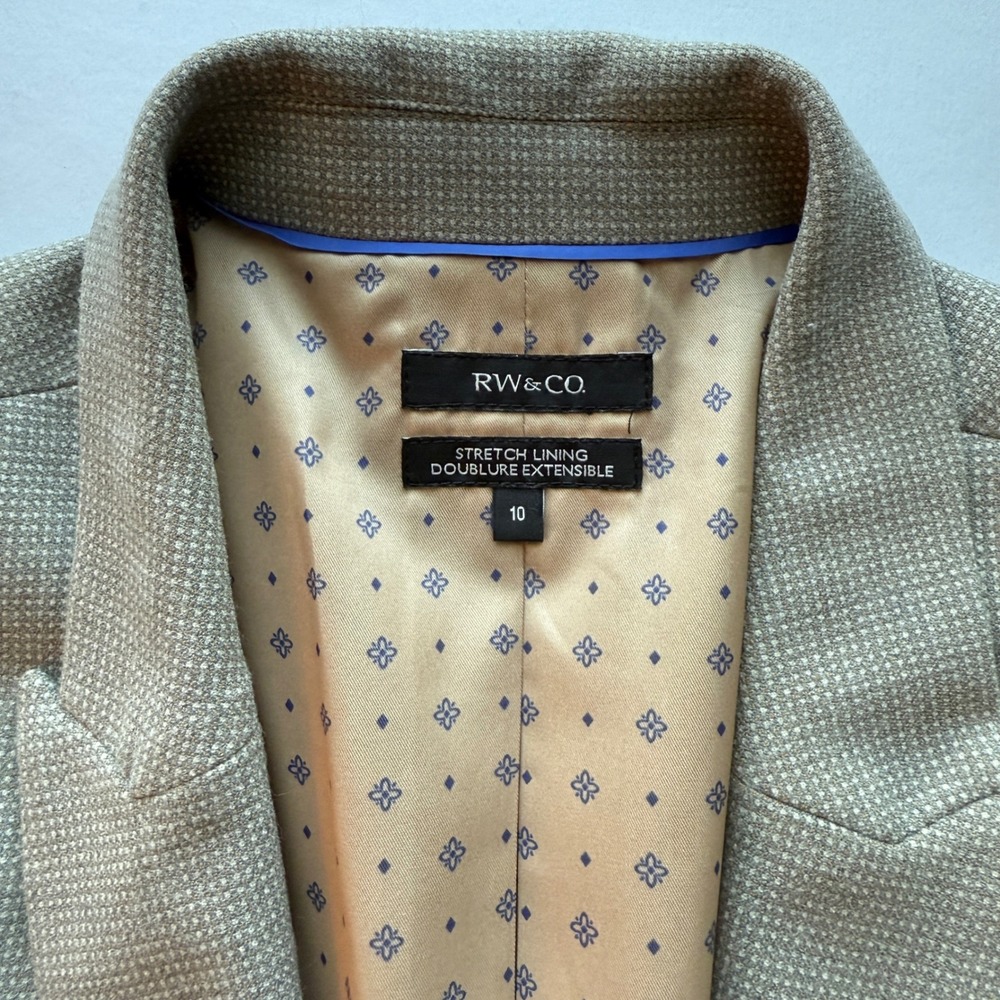 RW&CO Womens Tan Micro Pattern One Button Blazer Stretch Lining Size 10 - Picture 6 of 16